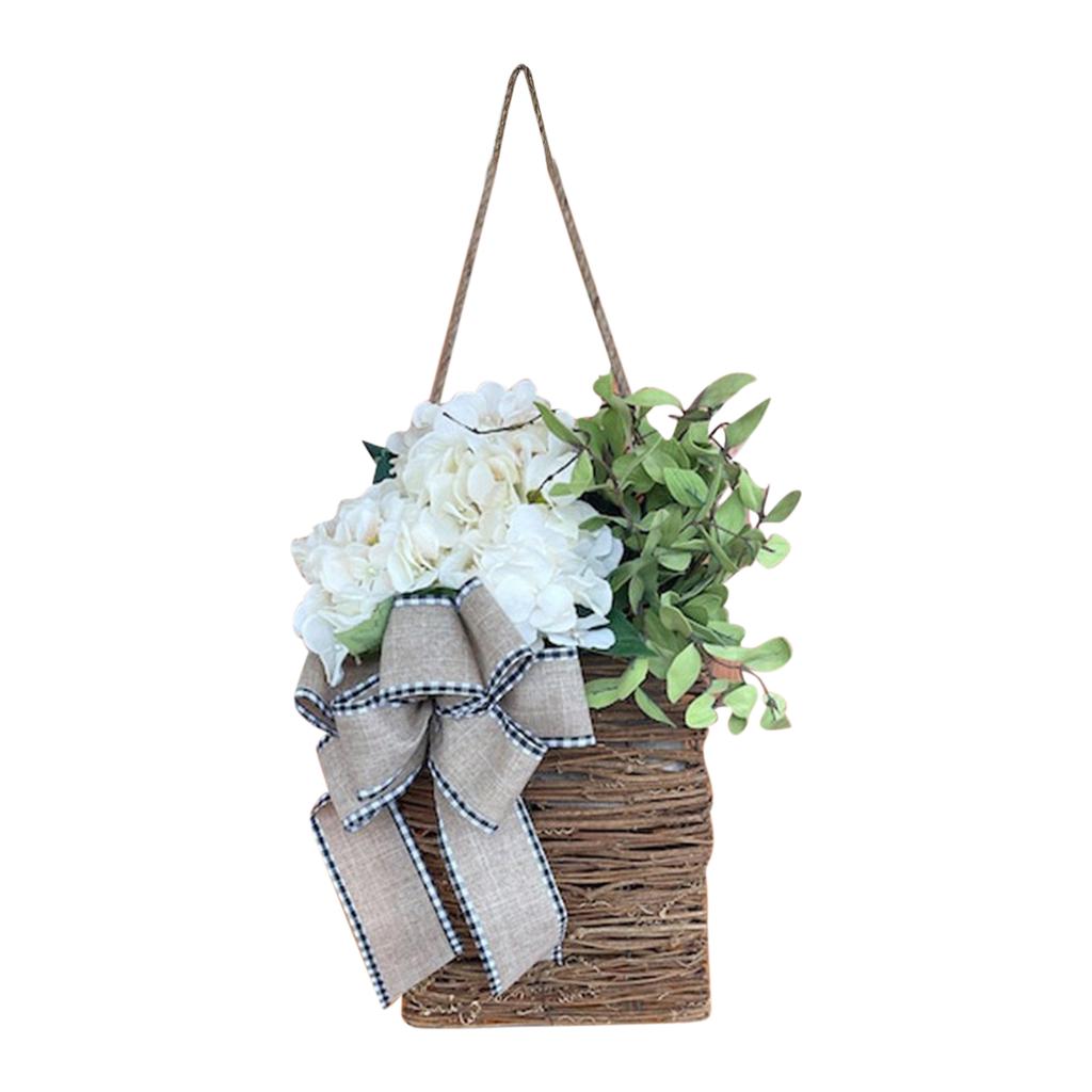 Artificial Easter Hydrangea Flower Basket Pendant Simulation Flower Rattan Basket Ornaments Gifts Home Decor for Porch Farmhouse