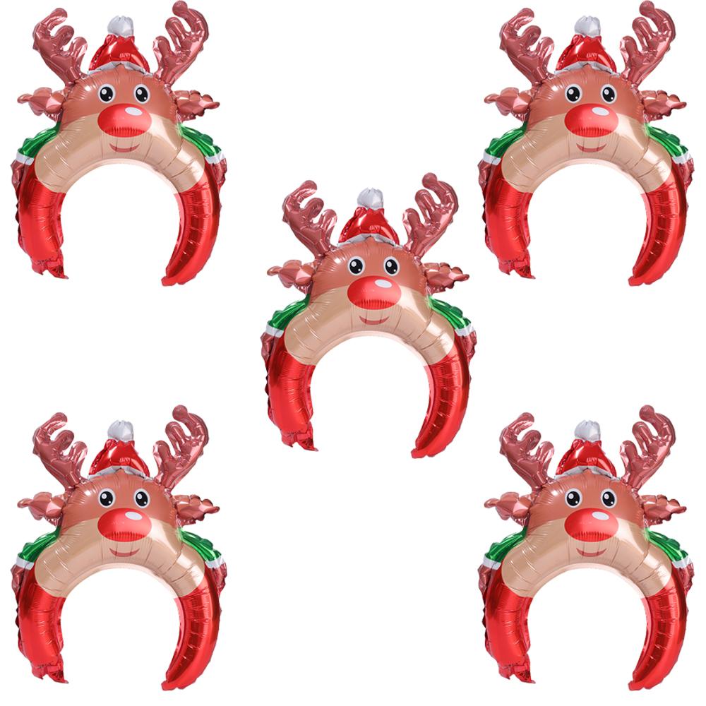 1/5pcs Kids Christmas Inflatable Balloon Headband Headdress Cartoon Santa Claus Elk Pattern Decorative Gifts for Holiday Scenes