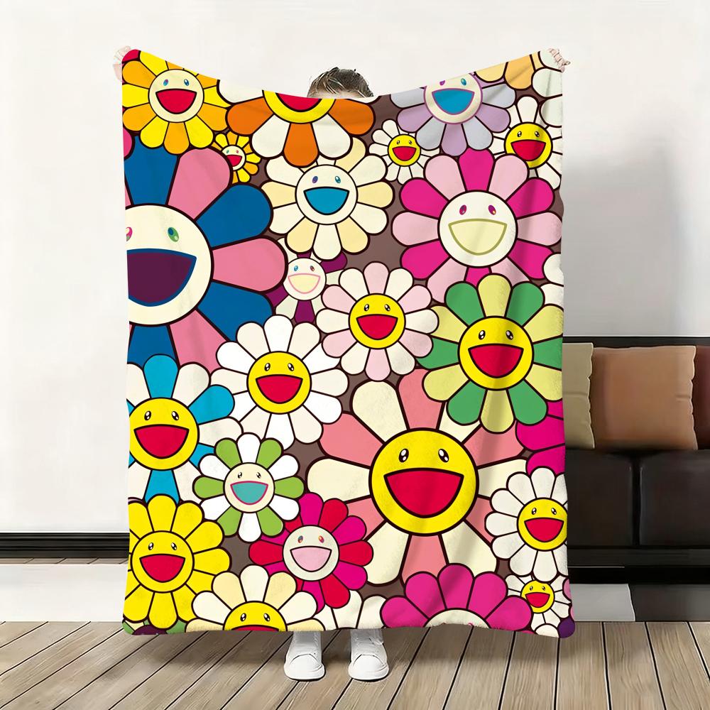 

Flower T-Takashi Murakami Throw Soft Flannel Blanket Warm Knee Skin-Friendly Throw for Sofa Office Bed Traveling Winter Oversize 130x150cm