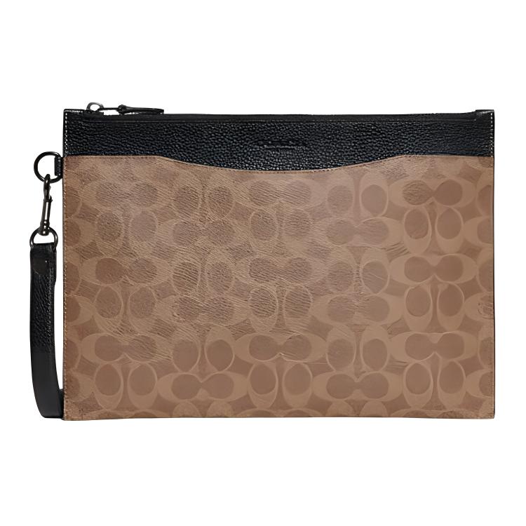 New COACH Hitch Cow Leather Document Bag Wrist Bag Clutch Large Size Men's Brown CE483-TN2