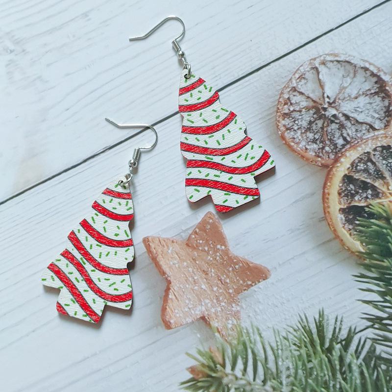 Christmas Tree Cookie Wooden Earrings - Festive Holiday Gift Pendant
