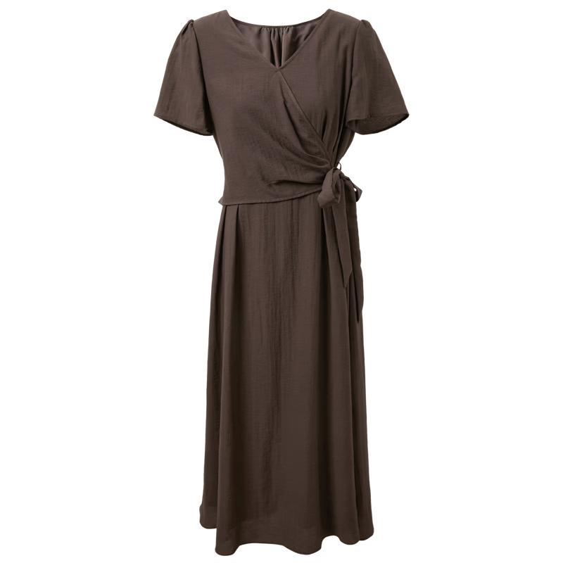 Women s Plus Size Lyocell Linen Blend V-Neck A-Line Midi Dress L