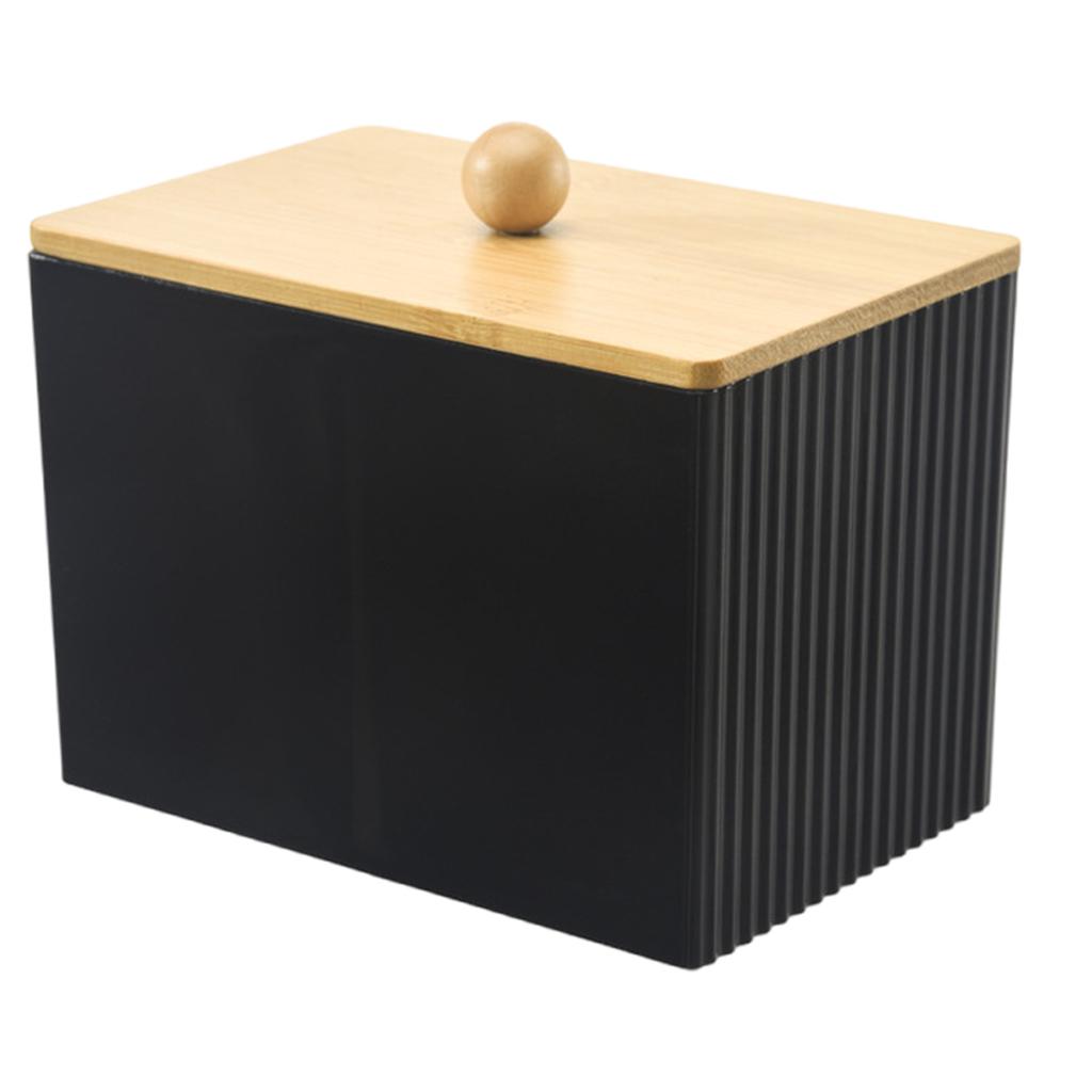 Elegant Sturdy Wood Lid Bathroom Organizers for Cotton Covers Qtips Makeup Pads and Hair Bands Storage Solution