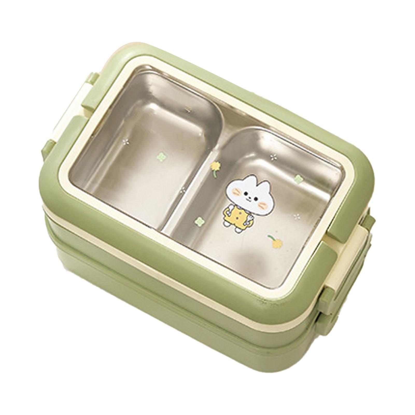 

Stainless Steel Insulated Lunch Box Multiple Compartments Fashionable Safe Stainless Steel Bento Box for Students Kids зелёный