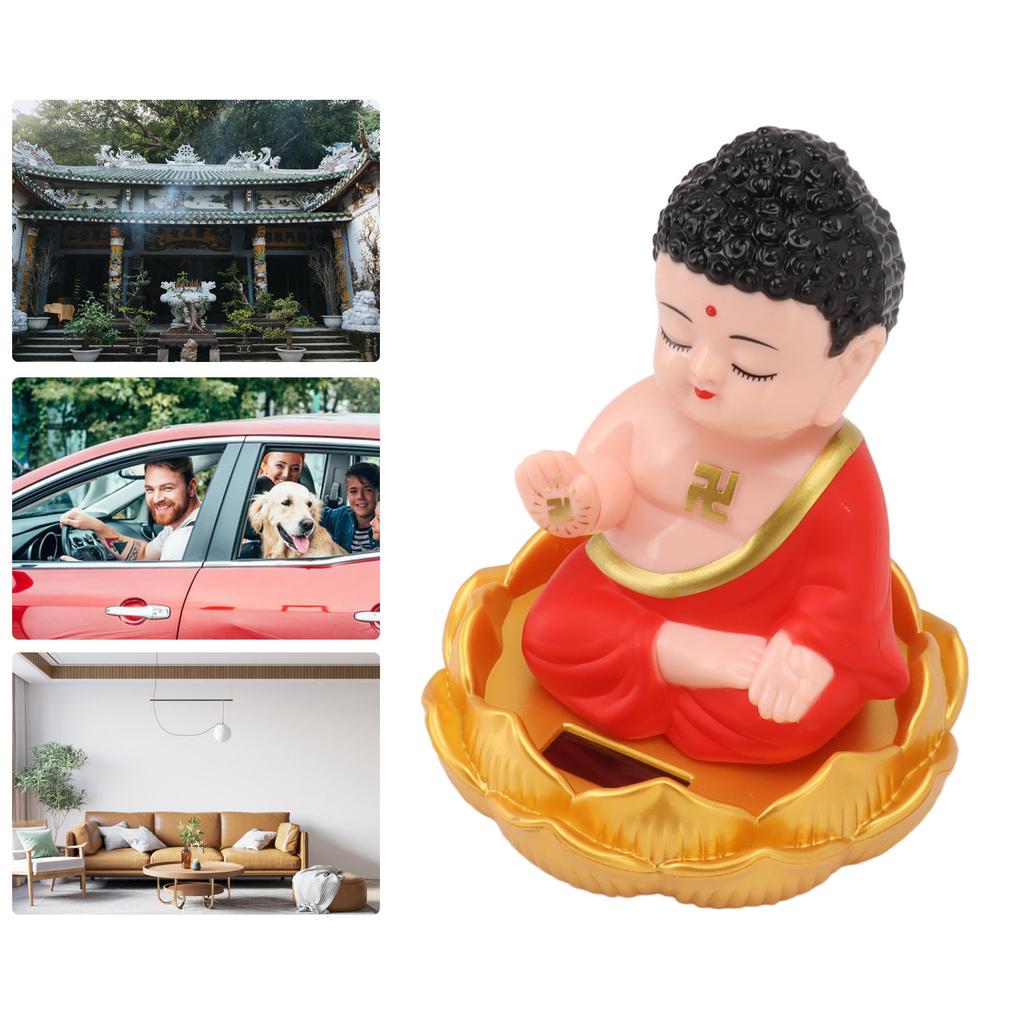 Buddha Ornament Solar Powered Light Energy Sensing Auto Nod Buddha Decoration for Home Car
