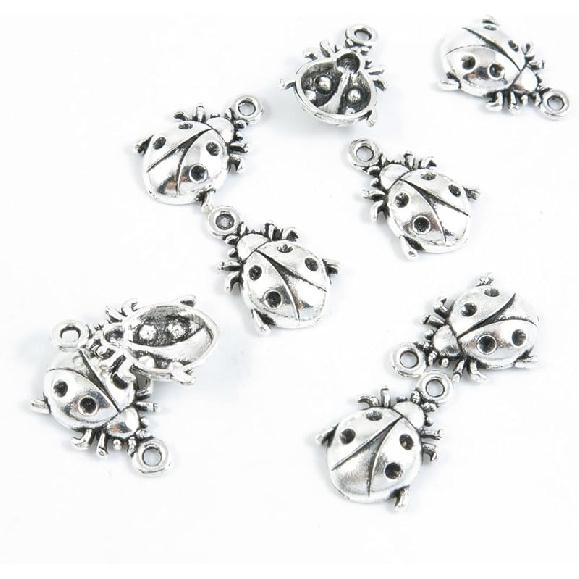 Qty 50 Pieces Antique Silver Tone Jewelry Making Supply Charms Findings H9IN7 Ladybug Beetle Lady Bug