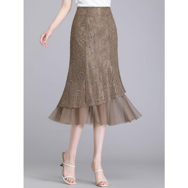 Damska koronkowa spódnica midi letnia sukienka z siateczki nowa plus size wysoki stan wyszczuplająca średniej długości spódnica ołówkowa