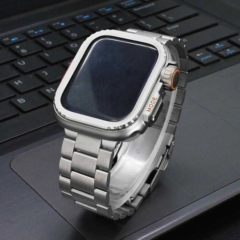 

Титановый ремешок для Apple Watch Ultra 2 49 мм 44 мм 46 мм 45 мм 44 Корпус из алюминиевого сплава + Роскошный мужской браслет Ремешок Iwatch 10 9 8 7 6 SE for ultra 2 49mm