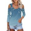 Women's Casual Shirt Blouse Print V-neck Sexy Cold Shoulder 3/4 Sleeve Top