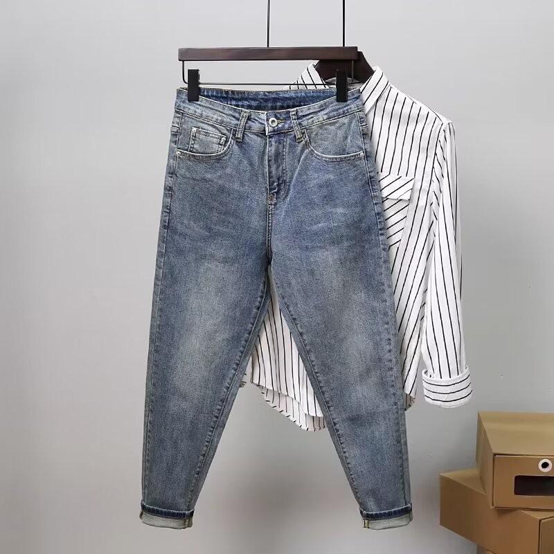 

Мужские светло-голубые облегающие джинсы в корейском стиле - модные повседневные брюки High Street 2024 года 32 синий