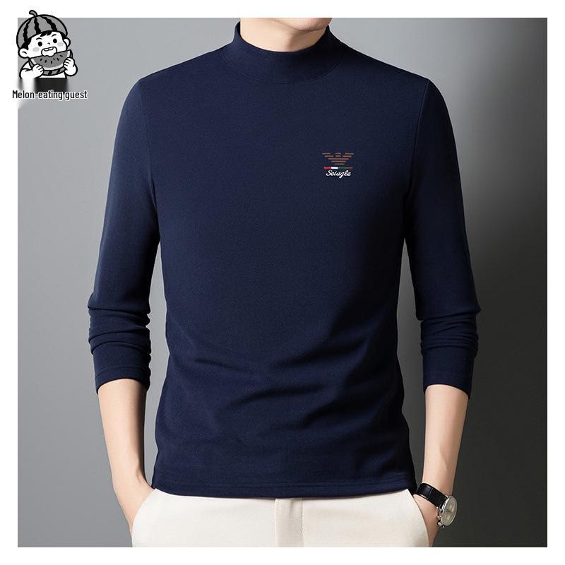 2025 Men's Silk-Wool Velvet Base Layer Sweatshirt: New Style, Half-High Collar, Thickened Inner Wear