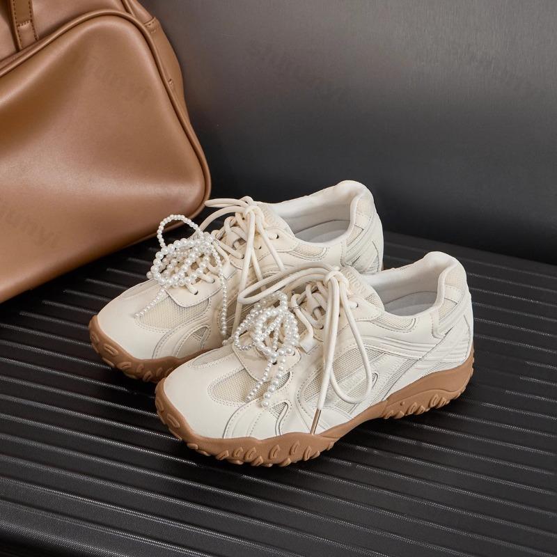 Fashion Autumn Women Sport Shoes Casual Sneakers 2025 New Fashion Lace Up Running Hiking Shoes Woman Pearl Breathable Zapatos Mujer