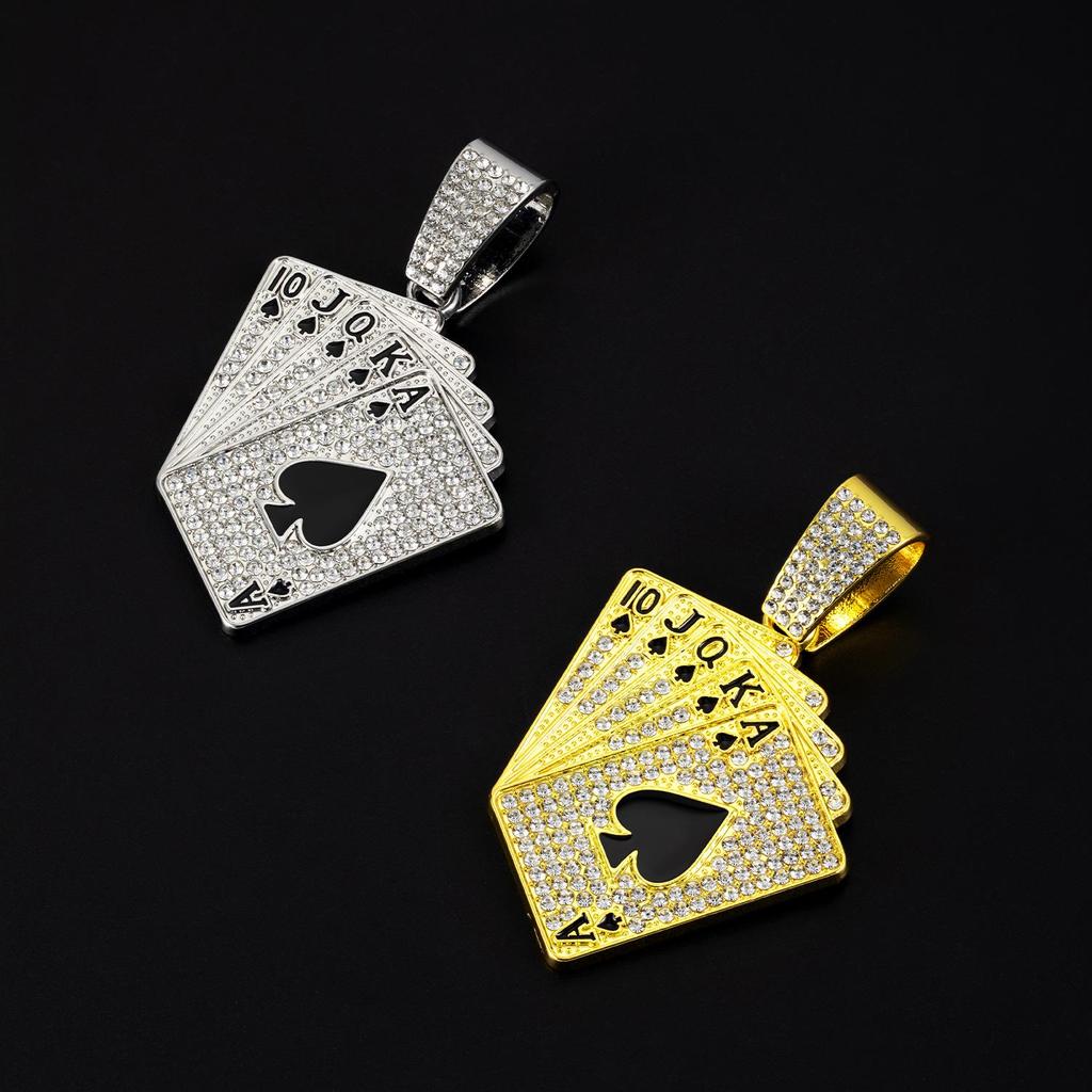 European & American Hip-Hop Cuban Chain Poker Card Pendant Men's Necklace