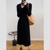 Mid-length Pullover Sweater for Women's Autumn and Winter Half Turtleneck Knee-length Knitted Dress Solid Color Casual Sweater Dress