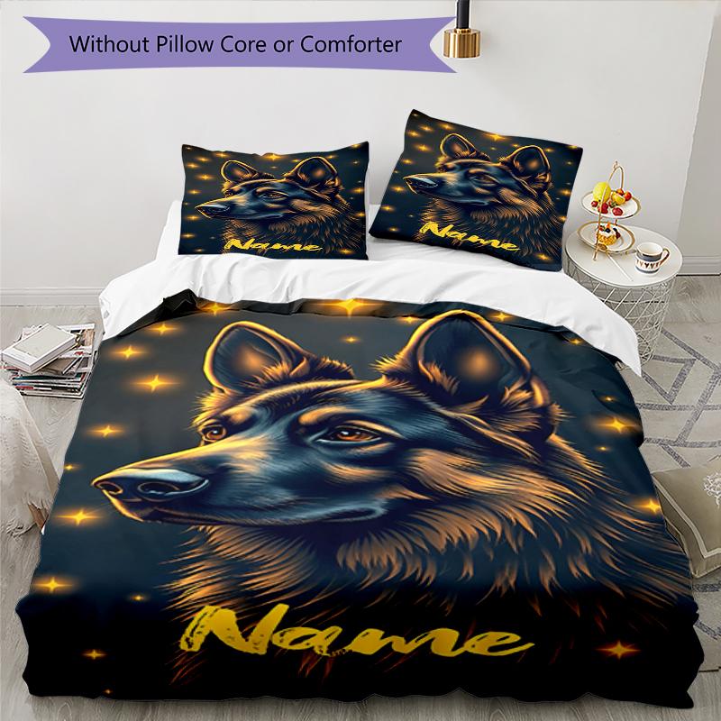 3pcs Custom Name Dog Bedding Set Duvet Cover Closure Includes 1 Duvet Cover & 2 Pillowcases, Soft and Comfortable for All Seasons.