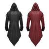 Männer Steampunk Gothic Smoking Trenchcoat Falten Hals Kapuze Leder Smoking Mantel Assassin Kostüm Halloween