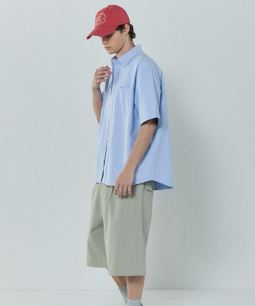 BASIC HOUSE Oxford Semi-Overfit Short Sleeve Shirt Sky Blue Lzws3101