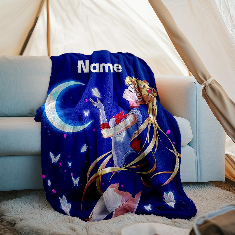 Personalized Custom Name Blanket - Sailor Moon Print Design,Blanket for Sofa,Bed,Travel,Camping - Soft and Warm, Great Gift