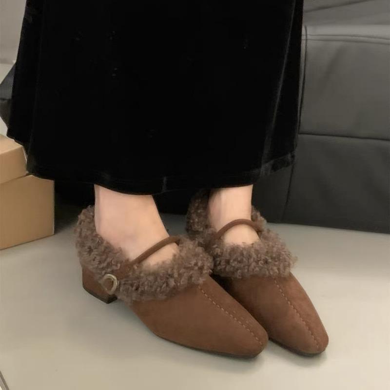 

Женская новая осенне-зимняя однотонная повседневная пушистая плюшевая теплая верхняя одежда с пряжкой женские туфли на низком каблуке с низким верхом 40 коричневый