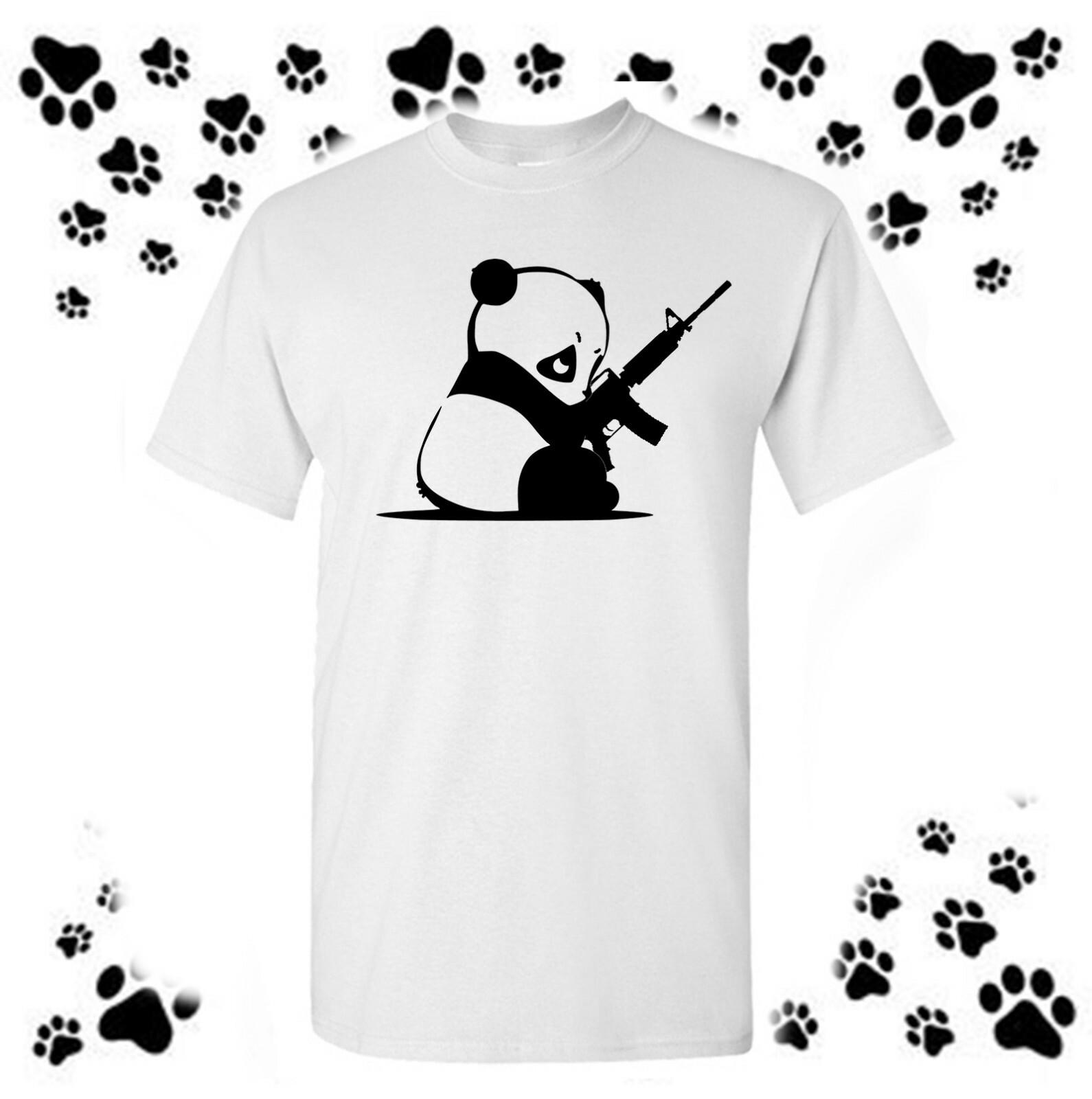 Panda Strapped T-shirt Right To Bear Arms Humorous Novelty Animal Lover Tee S