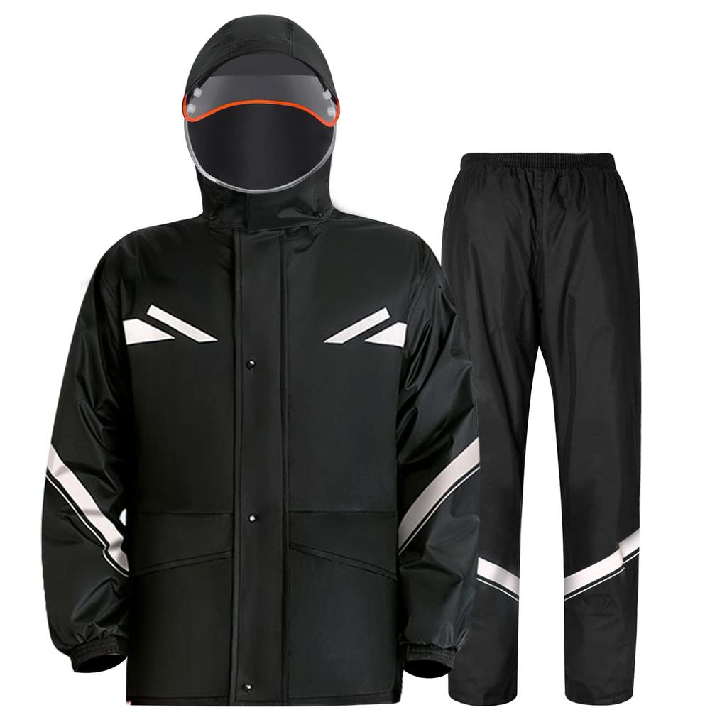 [Sutekus] Unisex Rain Suit, Waterproof Breathable Jacket & Pants with Mesh Double Layer and Reflective Strips, Outdoor Cycling Commuting, Size XXL