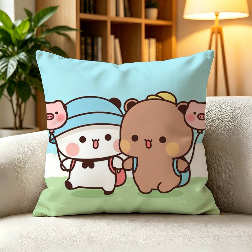 BBubu Dudu Panda Bear Couple Daily Cartoon Pillow Case Square DoubleSided Sofa Cushion Cover Bedroom Bedside Pillow