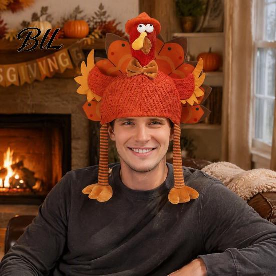 Thanksgiving Theme Celebration Headwear Funny Turkey Hat for Adults, Costume Accessory, Novelty Soft Creative Role Play Knitted Women, Men,
