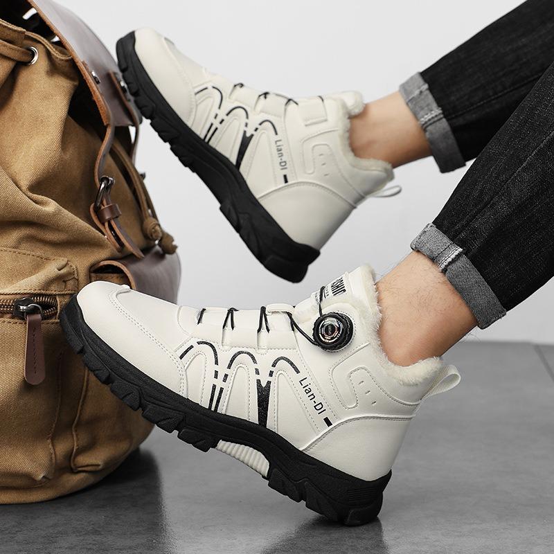 Herren Winter Fleece-gefütterte High-Top Baumwollschuhe Drehschnalle Trendiger Britischer Stil Martin Stiefel.