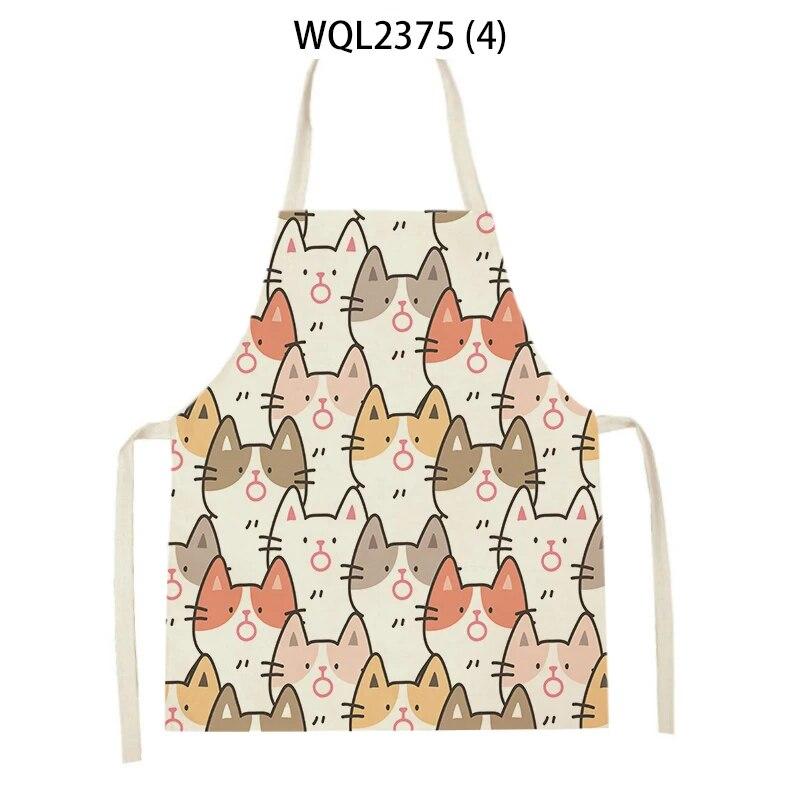 1Pcs Cat Graphic Printed Home Kitchen Apron Linen Sleeveless Antifouling Kids Bib Chef Cooking Baking Apron Home Cleaning Tools