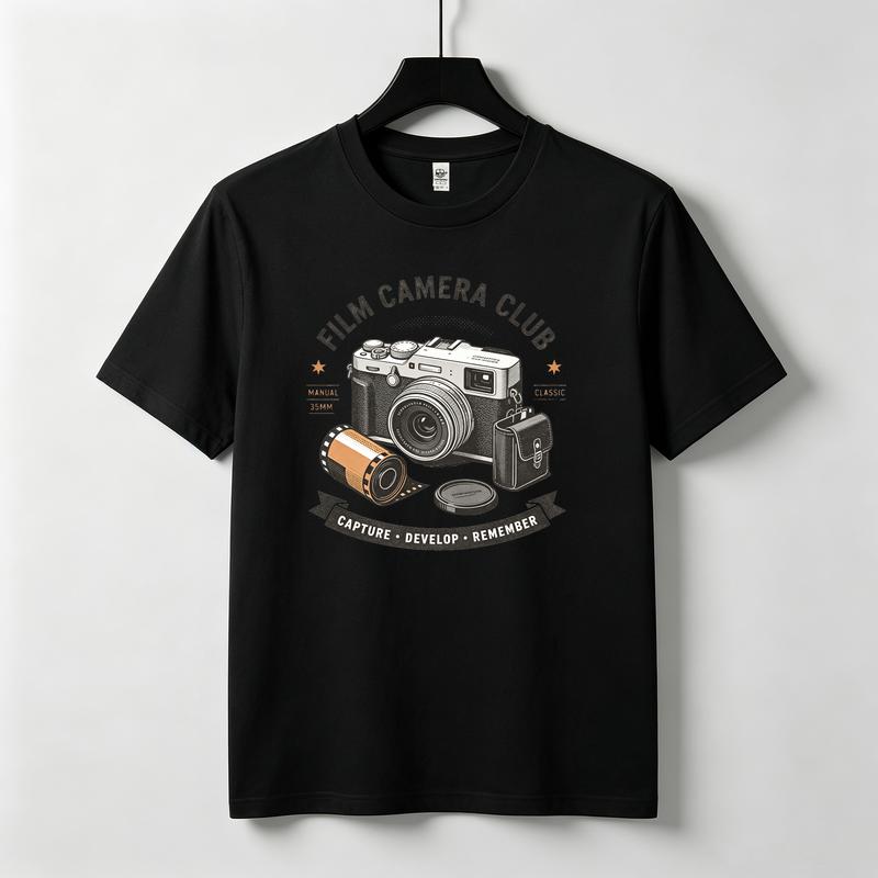 Film Camera Club Graphic Tshirt Unisex Retro Camera Film Roll Design Short Sleeve Vintage Photography Enthusiast Casual Tee Tops