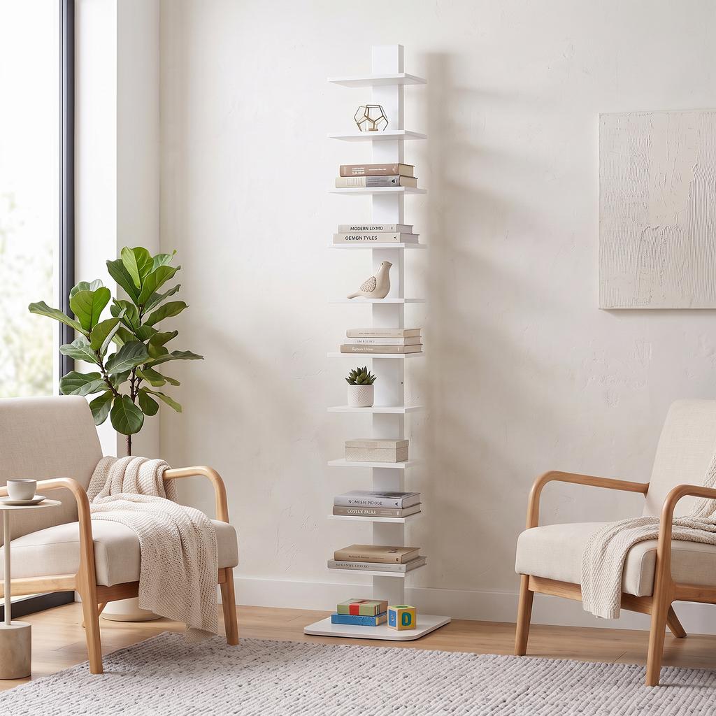 Libreria Moderna A 11 Ripiani Salvaspazio In Stile Industriale 34.5x41.5x163.5 Cm Bianco