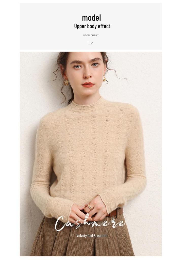 Women's Elegant Cashmere Sweater - Hollow Air Design, Loose Fit, Slimming, High-End Feel