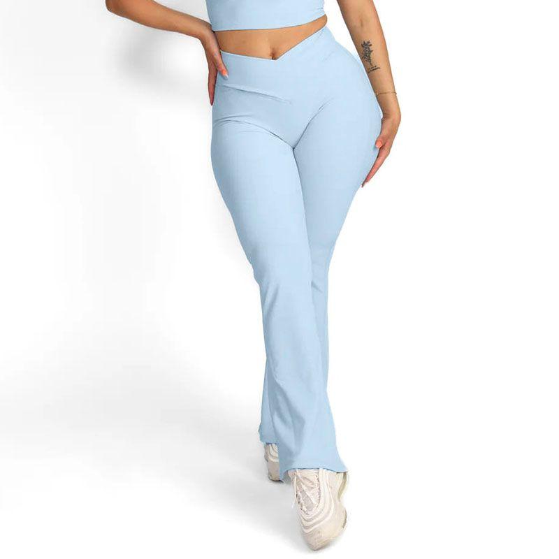 

Irongirl Yoga Pants Female High Waist Belly Contracting Sports Outerwear Bell-Bottom Pants Fitness Casual Hip Lifting Wide Leg Pants Sky Blue XL