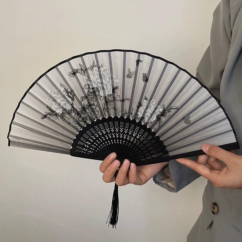 Summer Folding Fan, Traditional Chinese Style, New Chinese Style, Ancient Style Small Fan, Black, Simple and Durable, Children's Bamboo Fan, Portable