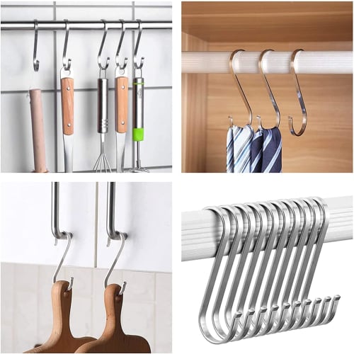 TOUFEIYUAN S-Shaped Hooks, 304 Stainless Steel, Anti-Rust, Non-Slip, for Wall, Bathroom, Storage, Closet, Kitchen, and More, Rust-Resistant, Set of 10
