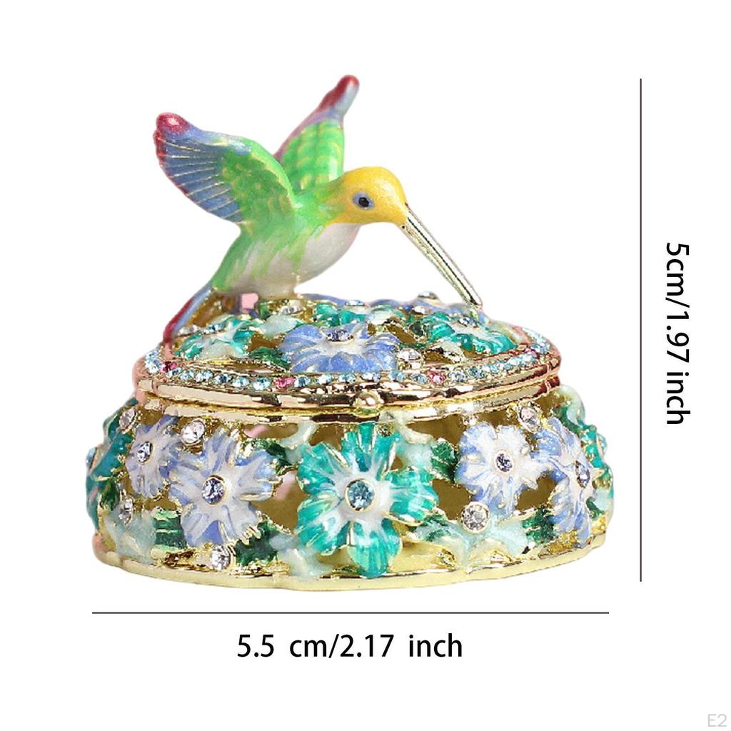 Emalje smykkeskrin Hummingbird Trinket Håndmalt Ornament Gave Oppbevaring Minnesak for