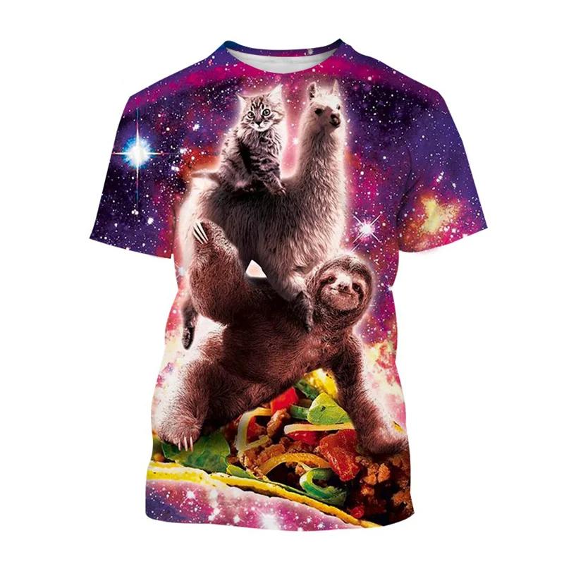 Huiteng Grappig Galaxy Luiaard T-shirt Voor Mannen Kinderen Casual Dieren Pizza 3d Print T-shirt Streetwear Tops Plus Size Korte Mouw T-shirts 2XL