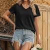 Dam T-shirt Kortärmad Sommar Toppar V-ringning Casual Bas T-shirts Vårkläder Trendigt Outfit