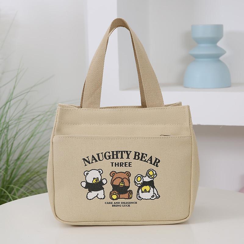 

Large capacity canvas cartoon bento bag wear-resistant ultra-light women s handbag office worker lunch box bag hand bag хакі