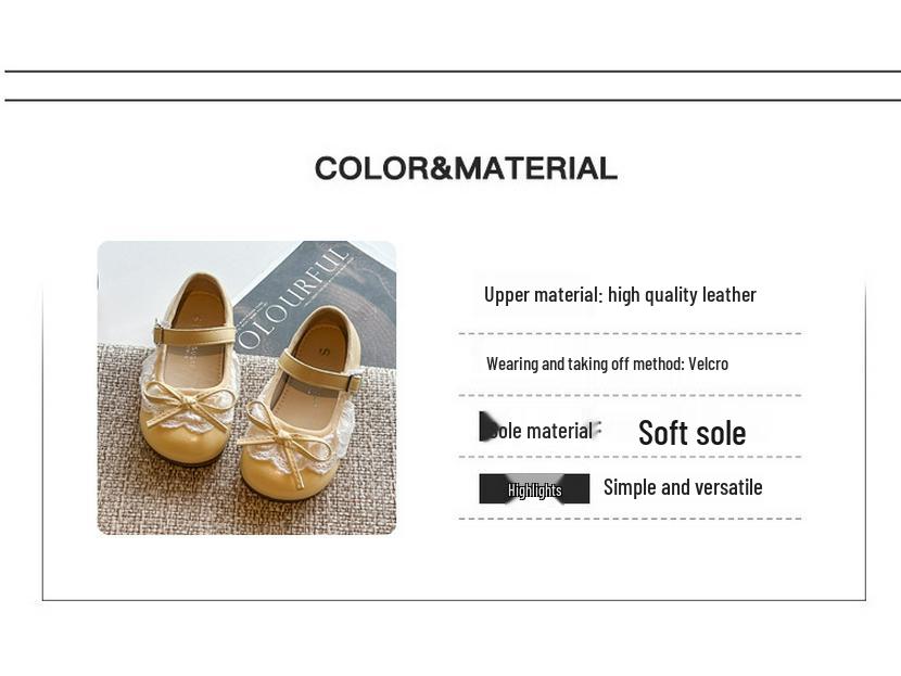 2026 Spring Girls' Bow Princess Soft Sole Leather Loafers