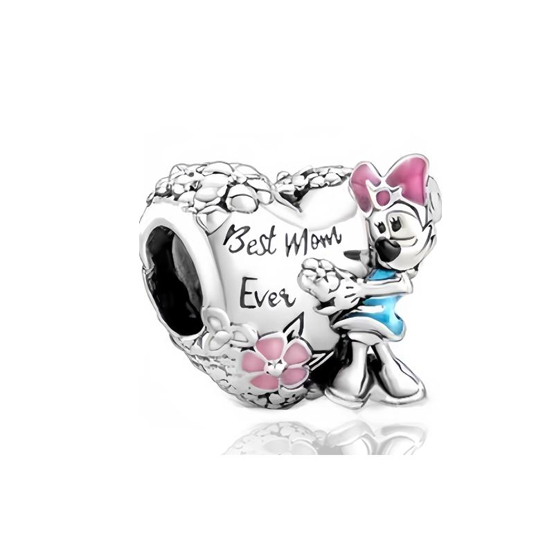 Disney Mickey Minnie Friends Dangle Charm Beads European Silver Bracelet Necklace DIY Jewelry Gift for Kids
