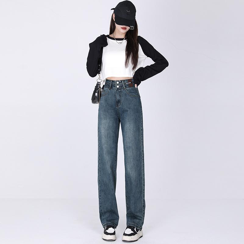Toamna 2022, pantaloni de denim cu picioare largi, largi, casual, îmbrăcăminte de stradă, clasici, drepți, vintage, blugi, tendințe Harajuku, talie înaltă pentru femei