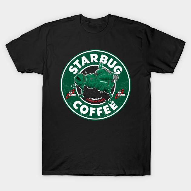 Men Black Print T-shirt Starbug Coffee Red Dwarf No-Cut Transfer Paper Print Cotton Tshirt S