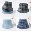 Women's Fisherman Hat Autumn Winter Korean Fashion Plaid Bucket Hat Adjustable Sun Protection