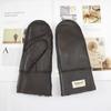 New Winter Warm Women's Sheepskin Gloves Thickened Wool Lined Solid Finger Leather Gloves