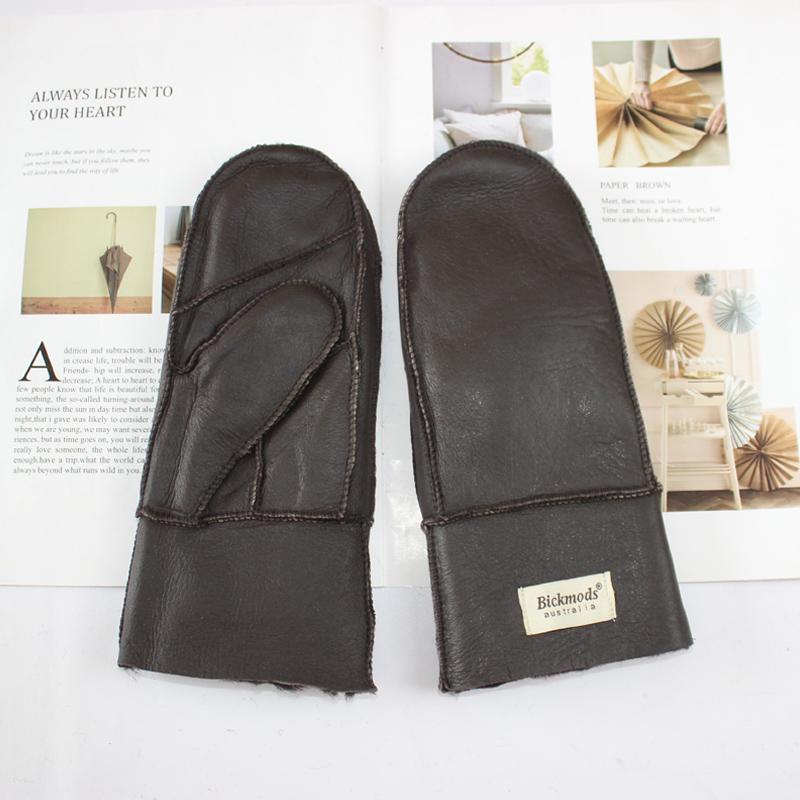 New Winter Warm Women's Sheepskin Gloves Thickened Wool Lined Solid Finger Leather Gloves