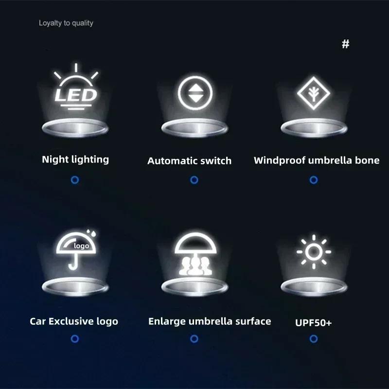 CQN1 Fully Automatic Folding Umbrella with UV Blocking Sun Double Bones LED Parasol For Mercedes Benz AMG A C E V Class W201 W210 W10