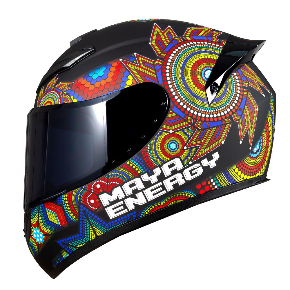 DOT Certified Unisex Motorcycle Helmet with Totem Pattern Four Seasons Full Face Helmet with Large Tail Wing for Bikers