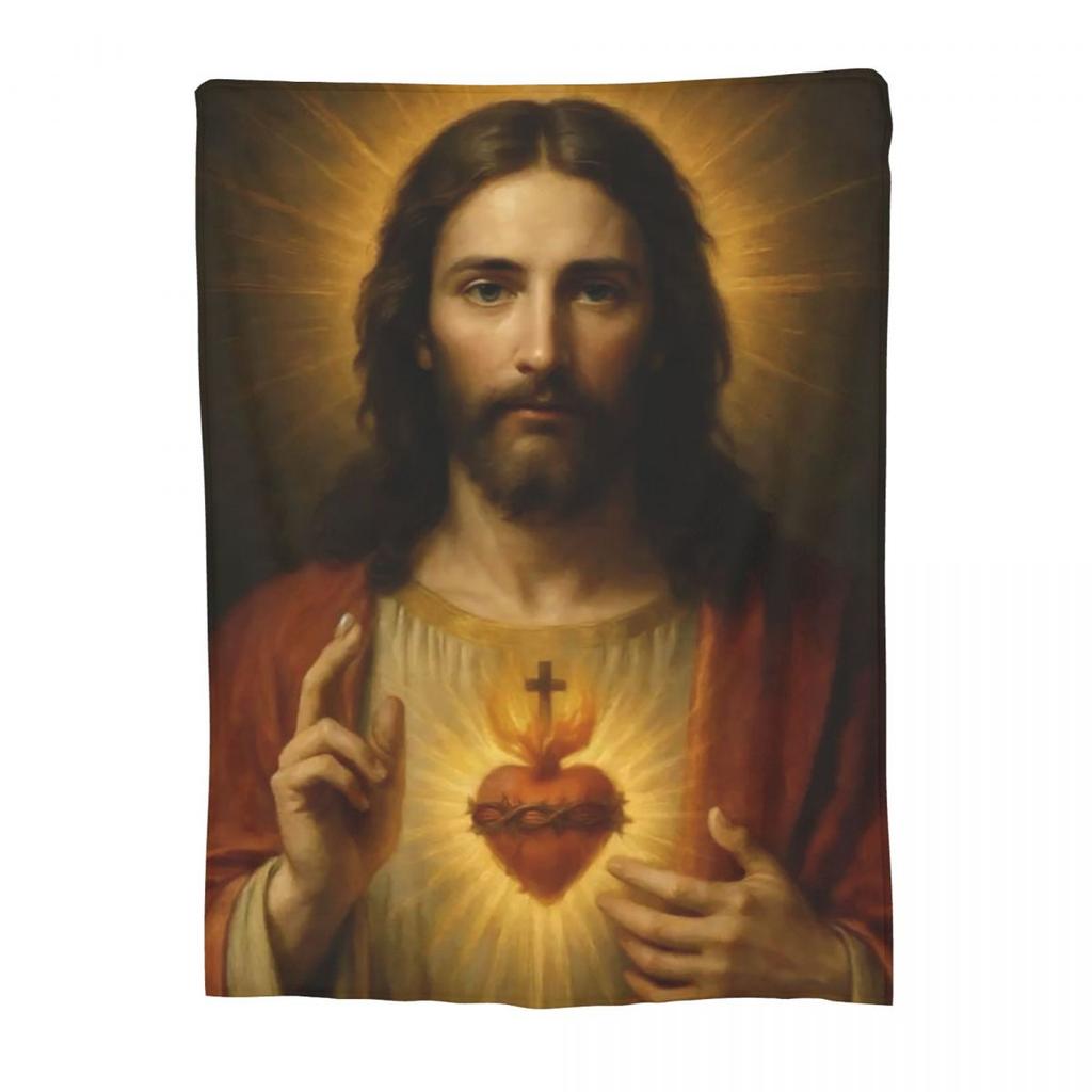 Jesus Christ Angelic Heart Religious Blanket Soft Warm Flannel Throw Blanket Bedspread for Living room Picnic Travel Home Sofa