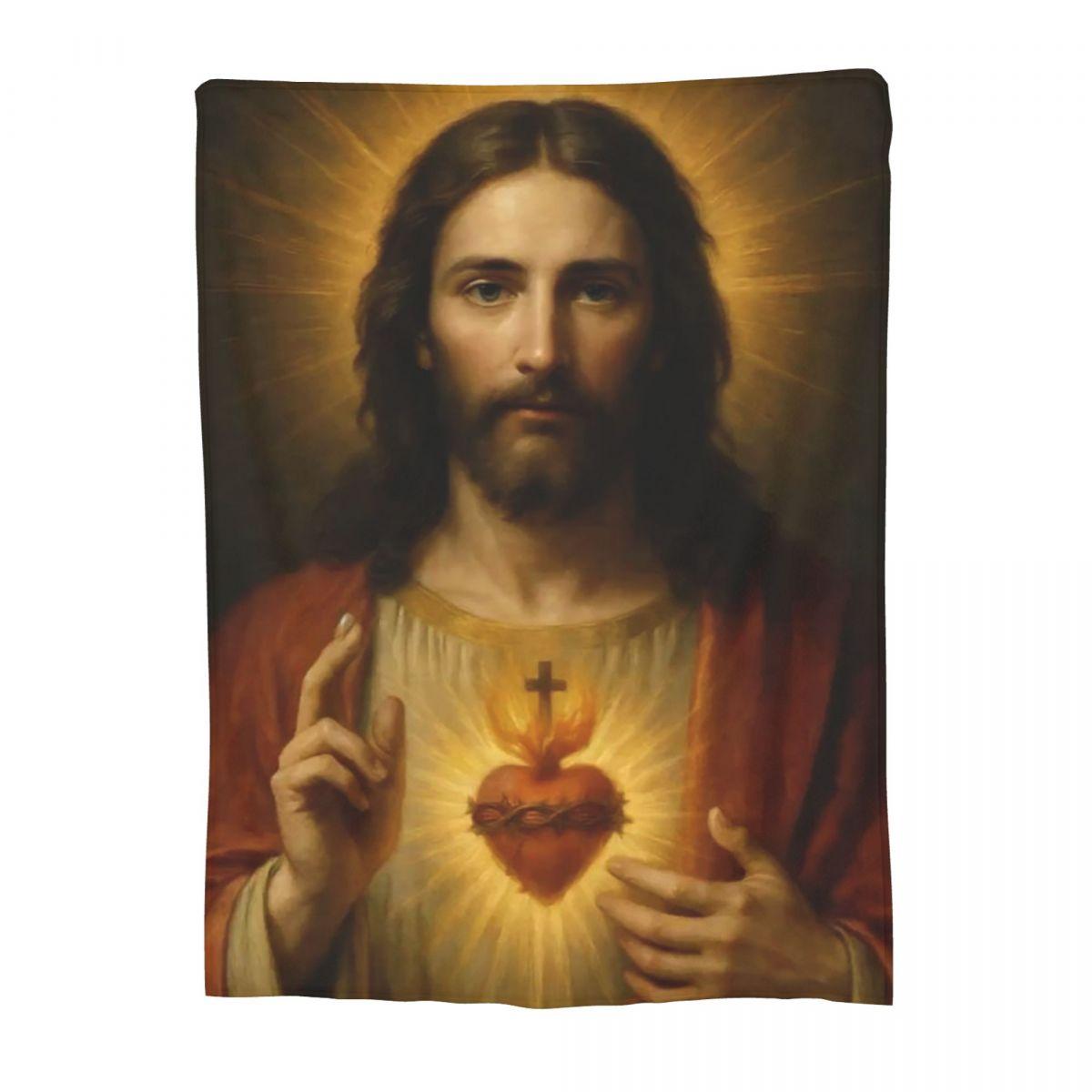 

Jesus Christ Angelic Heart Religious Blanket Soft Warm Flannel Throw Blanket Bedspread for Living room Picnic Travel Home Sofa 80x120cm